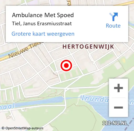 Locatie op kaart van de 112 melding: Ambulance Met Spoed Naar Tiel, Janus Erasmiusstraat op 7 juni 2017 00:10