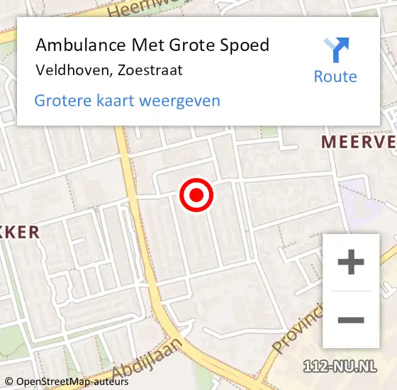 Locatie op kaart van de 112 melding: Ambulance Met Grote Spoed Naar Veldhoven, Zoestraat op 7 juni 2017 06:37