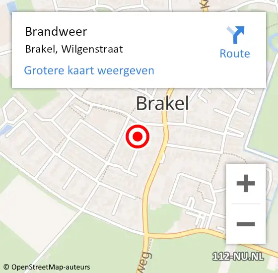 Locatie op kaart van de 112 melding: Brandweer Brakel, Wilgenstraat op 7 juni 2017 09:05