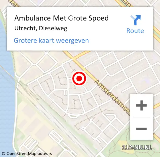 Locatie op kaart van de 112 melding: Ambulance Met Grote Spoed Naar Utrecht, Dieselweg op 23 januari 2014 05:19