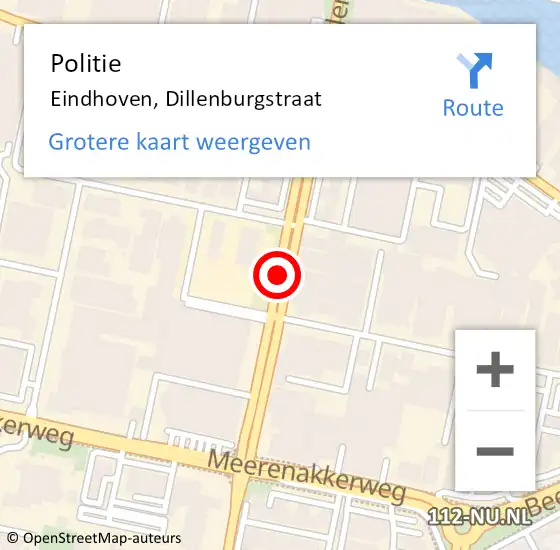Locatie op kaart van de 112 melding: Politie Eindhoven, Dillenburgstraat op 7 juni 2017 10:31