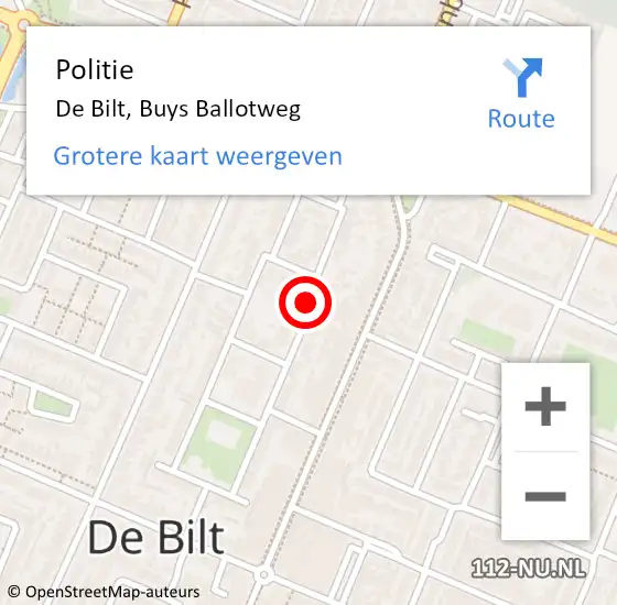 Locatie op kaart van de 112 melding: Politie De Bilt, Buys Ballotweg op 7 juni 2017 10:36