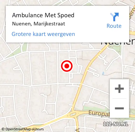 Locatie op kaart van de 112 melding: Ambulance Met Spoed Naar Nuenen, Marijkestraat op 7 juni 2017 10:50