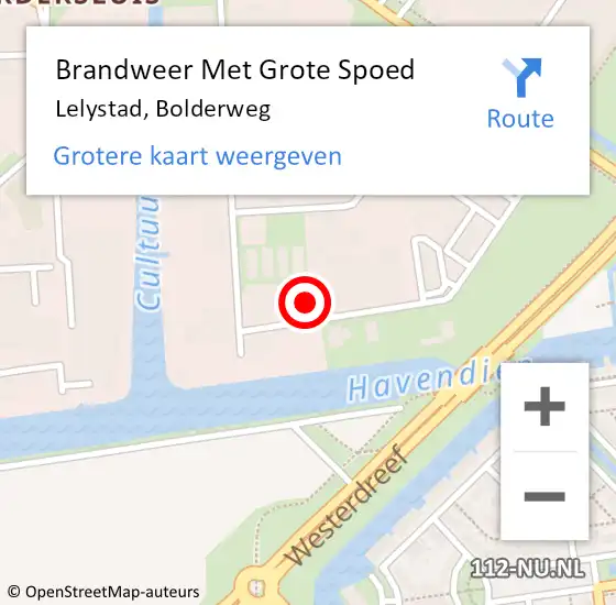 Locatie op kaart van de 112 melding: Brandweer Met Grote Spoed Naar Lelystad, Bolderweg op 7 juni 2017 11:07