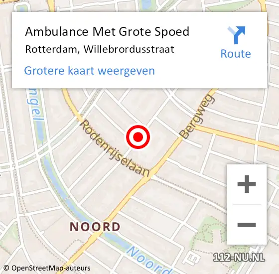 Locatie op kaart van de 112 melding: Ambulance Met Grote Spoed Naar Rotterdam, Willebrordusstraat op 7 juni 2017 13:17