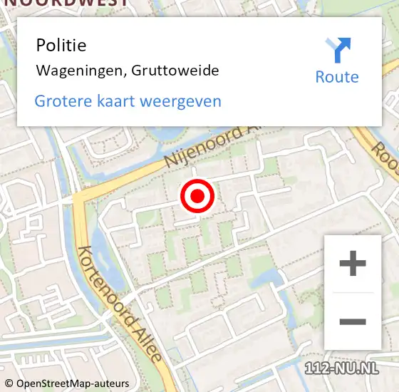 Locatie op kaart van de 112 melding: Politie Wageningen, Gruttoweide op 7 juni 2017 16:00