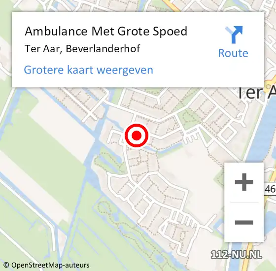 Locatie op kaart van de 112 melding: Ambulance Met Grote Spoed Naar Ter Aar, Beverlanderhof op 7 juni 2017 18:02