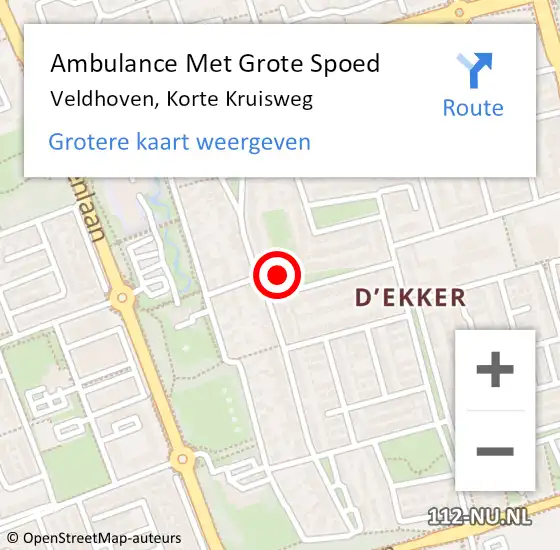 Locatie op kaart van de 112 melding: Ambulance Met Grote Spoed Naar Veldhoven, Korte Kruisweg op 7 juni 2017 19:59