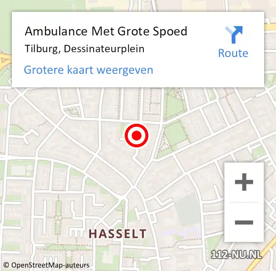 Locatie op kaart van de 112 melding: Ambulance Met Grote Spoed Naar Tilburg, Dessinateurplein op 7 juni 2017 20:02