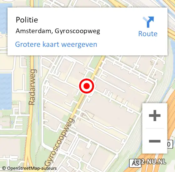 Locatie op kaart van de 112 melding: Politie Amsterdam, Gyroscoopweg op 7 juni 2017 20:05