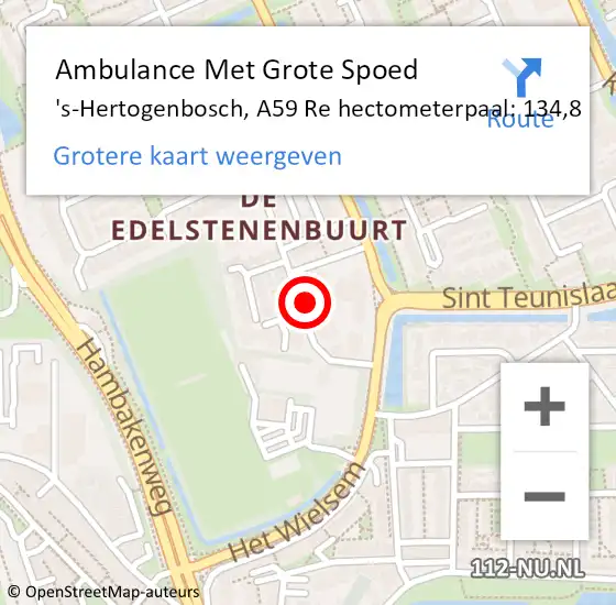 Locatie op kaart van de 112 melding: Ambulance Met Grote Spoed Naar 's-Hertogenbosch, A59 Re hectometerpaal: 134,4 op 7 juni 2017 20:38