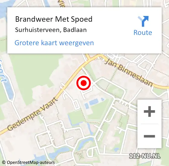 Locatie op kaart van de 112 melding: Brandweer Met Spoed Naar Surhuisterveen, Badlaan op 7 juni 2017 20:42