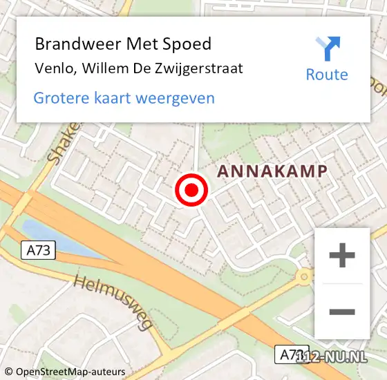 Locatie op kaart van de 112 melding: Brandweer Met Spoed Naar Venlo, Willem De Zwijgerstraat op 7 juni 2017 21:02