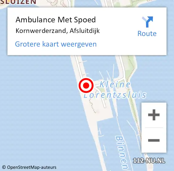 Locatie op kaart van de 112 melding: Ambulance Met Spoed Naar Kornwerderzand, Afsluitdijk op 7 juni 2017 21:32