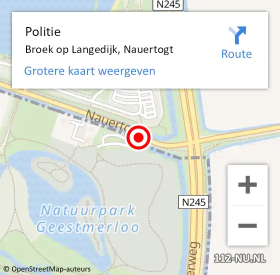 Locatie op kaart van de 112 melding: Politie Broek op Langedijk, Nauertogt op 7 juni 2017 23:44