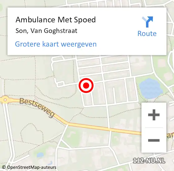 Locatie op kaart van de 112 melding: Ambulance Met Spoed Naar Son, Van Goghstraat op 8 juni 2017 06:58