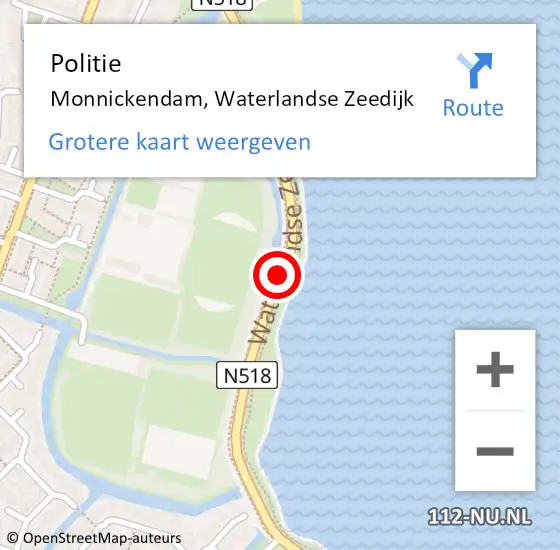 Locatie op kaart van de 112 melding: Politie Monnickendam, Waterlandse Zeedijk op 8 juni 2017 08:46