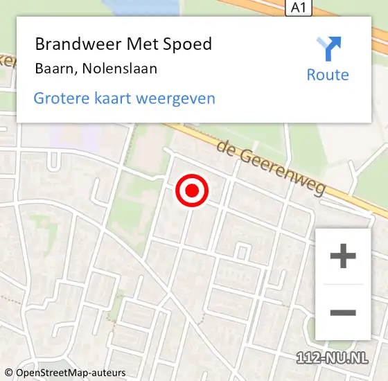 Locatie op kaart van de 112 melding: Brandweer Met Spoed Naar Baarn, Nolenslaan op 8 juni 2017 11:55