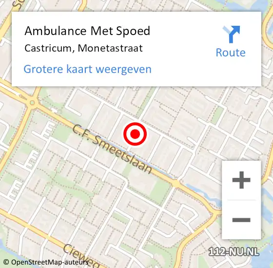 Locatie op kaart van de 112 melding: Ambulance Met Spoed Naar Castricum, Monetastraat op 8 juni 2017 12:44