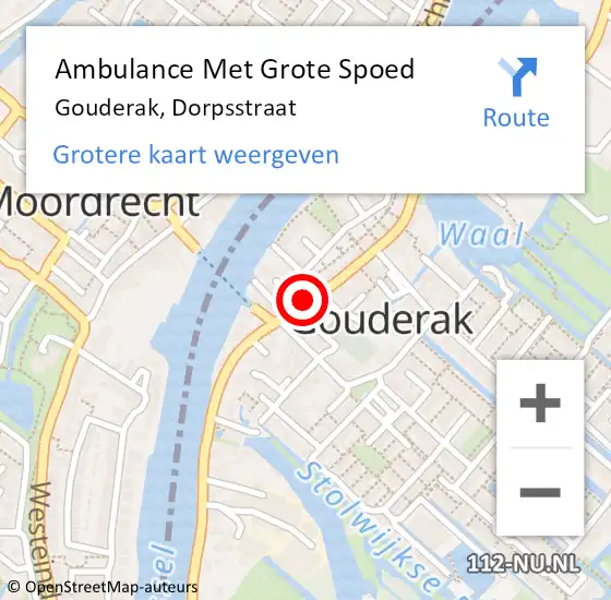 Locatie op kaart van de 112 melding: Ambulance Met Grote Spoed Naar Gouderak, Dorpsstraat op 8 juni 2017 12:52