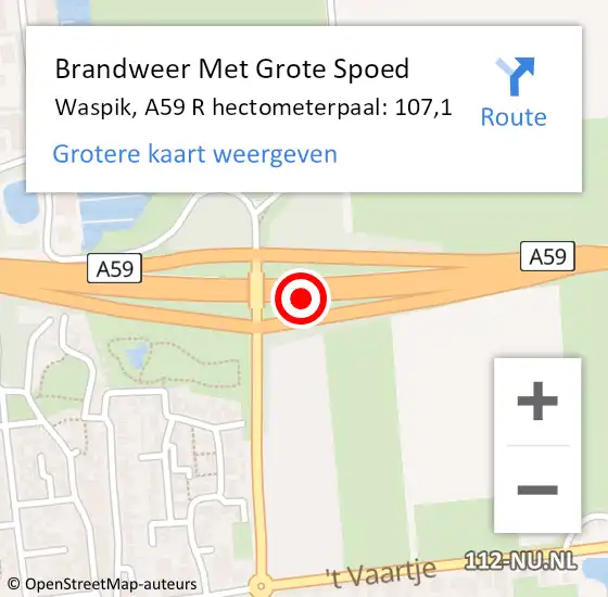 Locatie op kaart van de 112 melding: Brandweer Met Grote Spoed Naar Waspik, A59 R hectometerpaal: 107,1 op 8 juni 2017 15:12