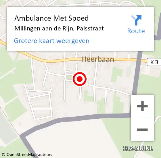 Locatie op kaart van de 112 melding: Ambulance Met Spoed Naar Millingen aan de Rijn, Palsstraat op 8 juni 2017 15:16