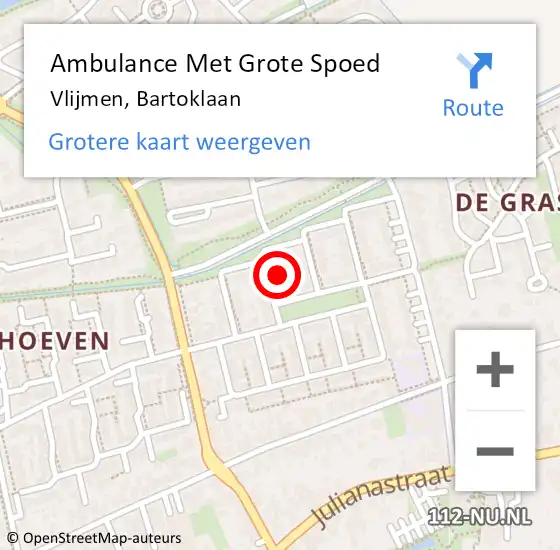 Locatie op kaart van de 112 melding: Ambulance Met Grote Spoed Naar Vlijmen, Bartoklaan op 8 juni 2017 15:18