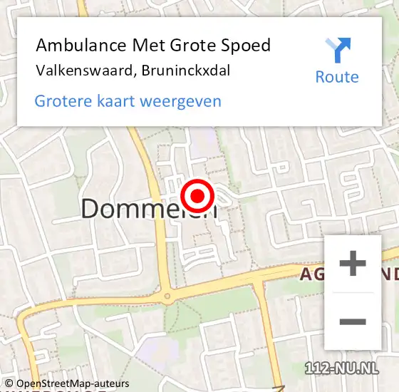 Locatie op kaart van de 112 melding: Ambulance Met Grote Spoed Naar Valkenswaard, Bruninckxdal op 8 juni 2017 15:22