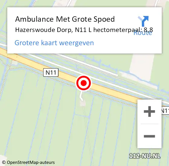 Locatie op kaart van de 112 melding: Ambulance Met Grote Spoed Naar Hazerswoude Dorp, N11 L hectometerpaal: 8,8 op 8 juni 2017 16:41