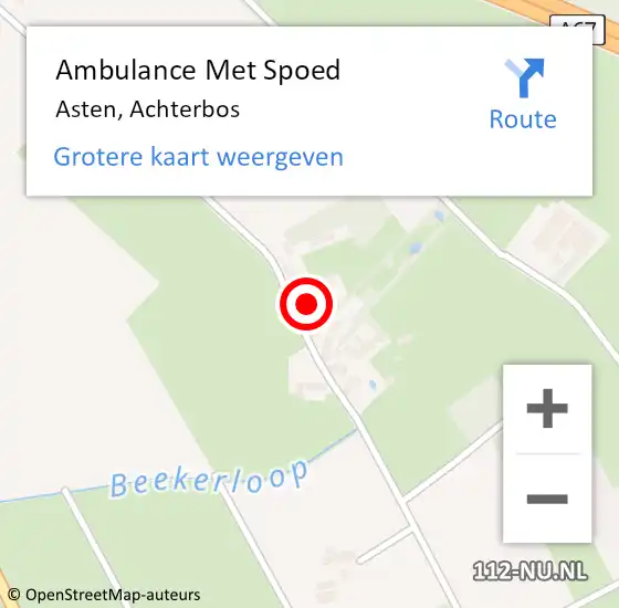 Locatie op kaart van de 112 melding: Ambulance Met Spoed Naar Asten, Achterbos op 8 juni 2017 16:56