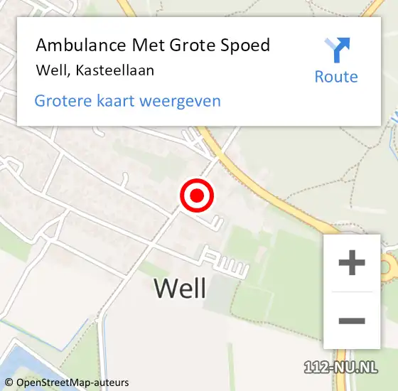 Locatie op kaart van de 112 melding: Ambulance Met Grote Spoed Naar Well, Kasteellaan op 8 juni 2017 18:07