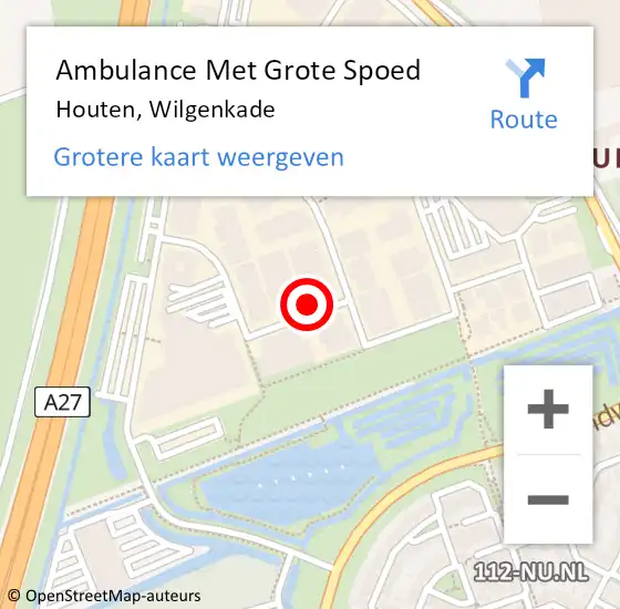 Locatie op kaart van de 112 melding: Ambulance Met Grote Spoed Naar Houten, Wilgenkade op 23 januari 2014 09:09