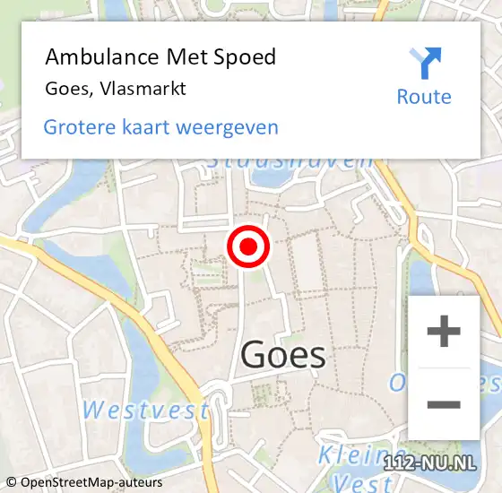 Locatie op kaart van de 112 melding: Ambulance Met Spoed Naar Goes, Vlasmarkt op 8 juni 2017 19:19