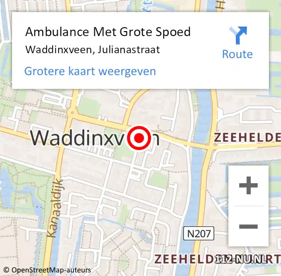 Locatie op kaart van de 112 melding: Ambulance Met Grote Spoed Naar Waddinxveen, Julianastraat op 8 juni 2017 21:12