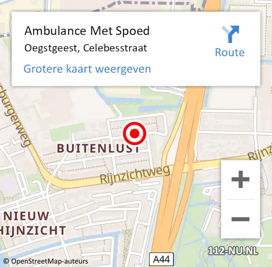 Locatie op kaart van de 112 melding: Ambulance Met Spoed Naar Oegstgeest, Celebesstraat op 8 juni 2017 21:17