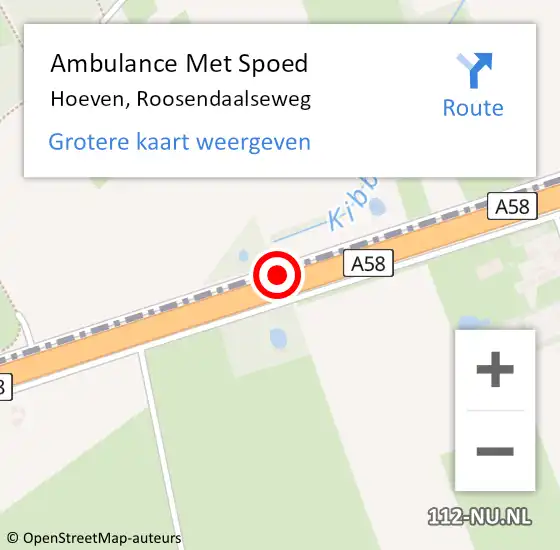 Locatie op kaart van de 112 melding: Ambulance Met Spoed Naar Hoeven, Roosendaalseweg op 8 juni 2017 21:23