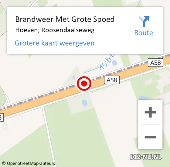 Locatie op kaart van de 112 melding: Brandweer Met Grote Spoed Naar Hoeven, Roosendaalseweg op 8 juni 2017 21:26