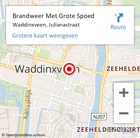 Locatie op kaart van de 112 melding: Brandweer Met Grote Spoed Naar Waddinxveen, Julianastraat op 8 juni 2017 21:38