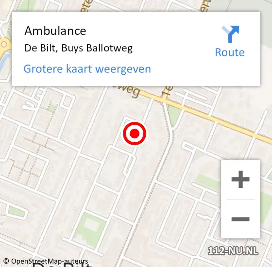 Locatie op kaart van de 112 melding: Ambulance De Bilt, Buys Ballotweg op 8 juni 2017 22:07