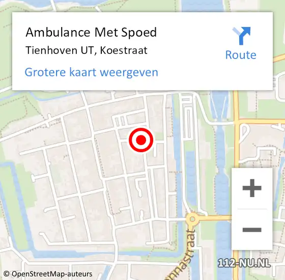 Locatie op kaart van de 112 melding: Ambulance Met Spoed Naar Tienhoven UT, Koestraat op 9 juni 2017 01:33