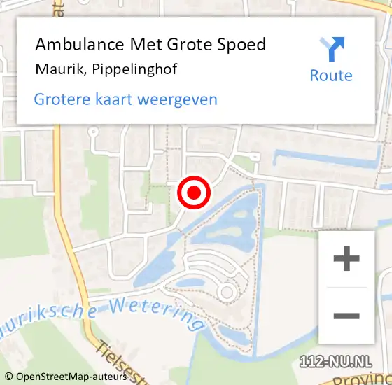 Locatie op kaart van de 112 melding: Ambulance Met Grote Spoed Naar Maurik, Pippelinghof op 9 juni 2017 06:06