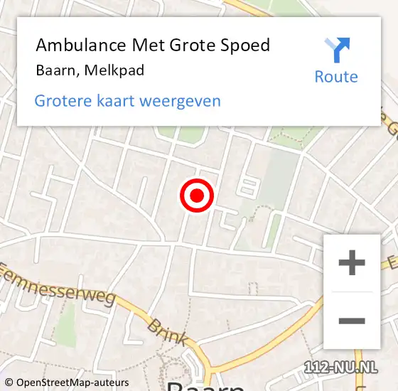 Locatie op kaart van de 112 melding: Ambulance Met Grote Spoed Naar Baarn, Melkpad op 9 juni 2017 08:08