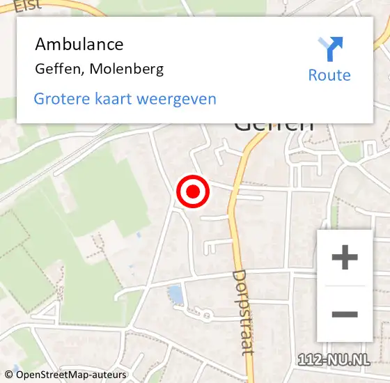 Locatie op kaart van de 112 melding: Ambulance Geffen, Molenberg op 9 juni 2017 12:35