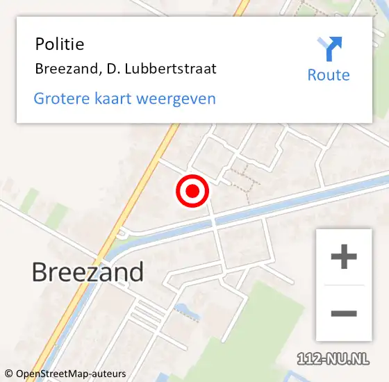 Locatie op kaart van de 112 melding: Politie Breezand, D. Lubbertstraat op 9 juni 2017 12:43