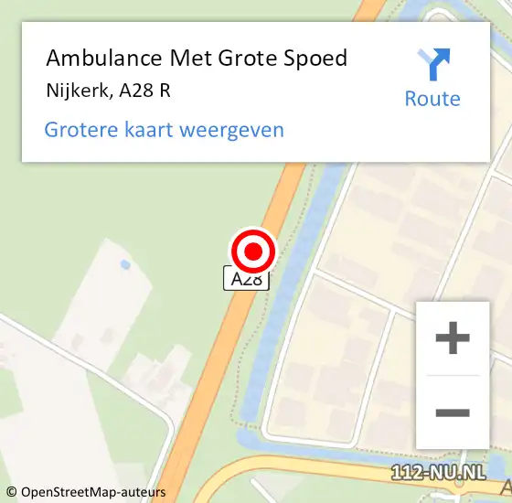 Locatie op kaart van de 112 melding: Ambulance Met Grote Spoed Naar Nijkerk, A28 R op 9 juni 2017 12:47