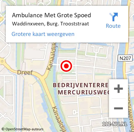 Locatie op kaart van de 112 melding: Ambulance Met Grote Spoed Naar Waddinxveen, Burg. Trooststraat op 9 juni 2017 12:55