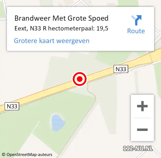 Locatie op kaart van de 112 melding: Brandweer Met Grote Spoed Naar Eext, N33 R hectometerpaal: 19,5 op 9 juni 2017 15:07