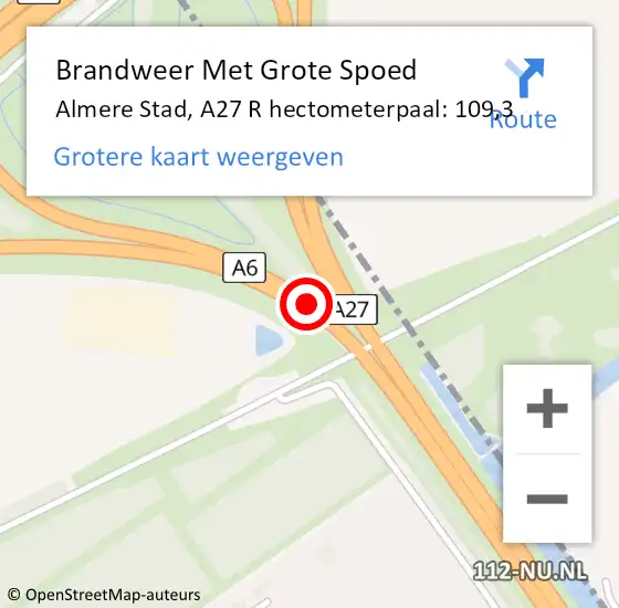 Locatie op kaart van de 112 melding: Brandweer Met Grote Spoed Naar Almere Stad, A27 R hectometerpaal: 109,3 op 9 juni 2017 15:53