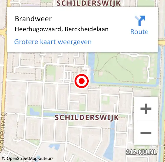 Locatie op kaart van de 112 melding: Brandweer Heerhugowaard, Berckheidelaan op 9 juni 2017 16:45