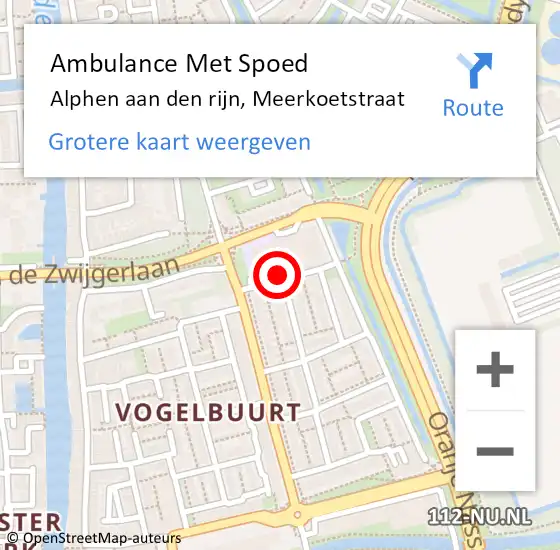 Locatie op kaart van de 112 melding: Ambulance Met Spoed Naar Alphen aan den rijn, Meerkoetstraat op 9 juni 2017 16:48